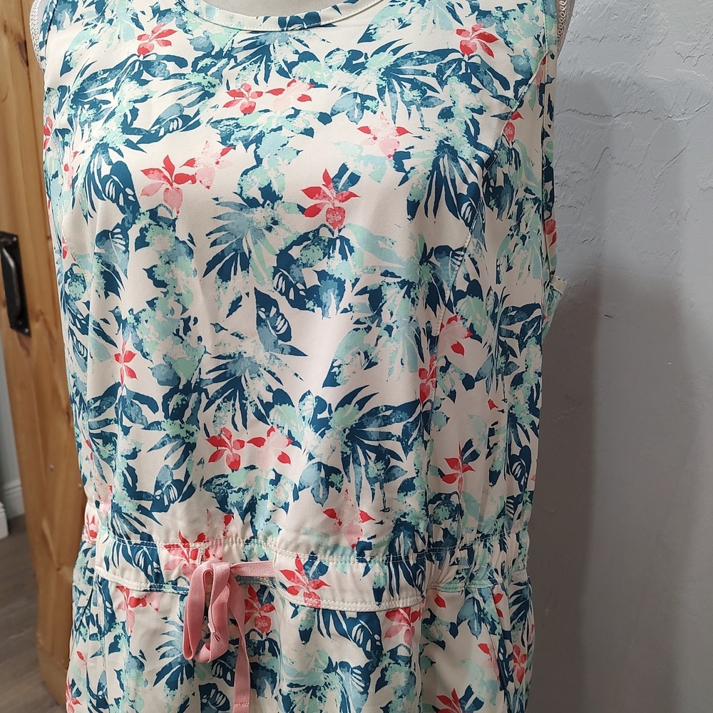 Ocean Coast Women Tropical Sleeveless Dress Coverup Sz XL Drawstring Pockets - Picture 4 of 7